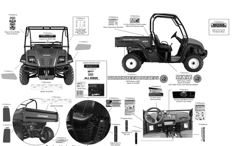Label Map Diagram and Parts List for 747EFI4X4 (37AM485D010)(2017) Cub Cadet Lawn Tractor Accessories